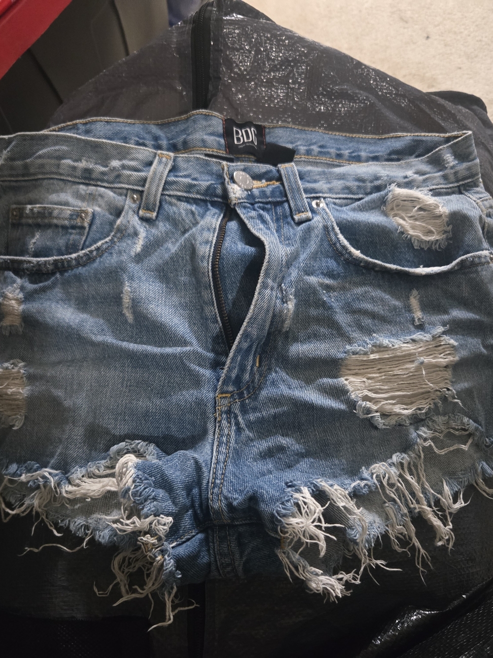 BDG Light Blue Distressed Denim Cutoff Shorts